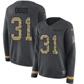 Wholesale Cheap Nike Cowboys #31 Trevon Diggs Anthracite Salute to Service Women\'s Stitched NFL Limited Therma Long Sleeve Jersey