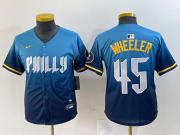 Cheap Youth Philadelphia Phillies #45 Zack Wheeler Blue 2024 City Cool Base Stitched Jersey