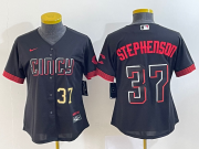 Wholesale Cheap Women's Cincinnati Reds #37 Tyler Stephenson Number Black 2023 City Connect Cool Base Stitched Jersey1