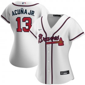 Wholesale Cheap Atlanta Braves #13 Ronald Acuna Jr. Nike Women\'s Home 2020 MLB Player Jersey White