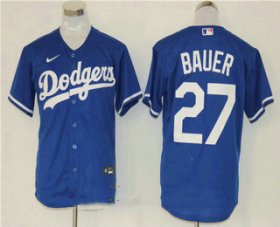 Wholesale Cheap Men\'s Los Angeles Dodgers #27 Trevor Bauer Blue Stitched MLB Cool Base Nike Jersey