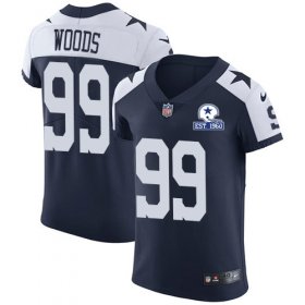 Wholesale Cheap Nike Cowboys #99 Antwaun Woods Navy Blue Thanksgiving Men\'s Stitched With Established In 1960 Patch NFL Vapor Untouchable Throwback Elite Jersey