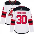 Wholesale Cheap Adidas Devils #30 Martin Brodeur White Road Authentic Women's Stitched NHL Jersey