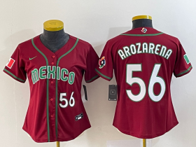Wholesale Cheap Women\'s Mexico Baseball #56 Randy Arozarena Number 2023 Red World Classic Stitched Jersey