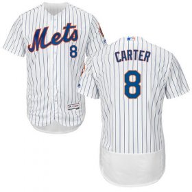 Wholesale Cheap Mets #8 Gary Carter White(Blue Strip) Flexbase Authentic Collection Stitched MLB Jersey