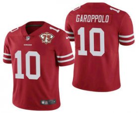Wholesale Cheap Men\'s San Francisco 49ers #10 Jimmy Garoppolo Red 75th Anniversary Patch 2021 Vapor Untouchable Stitched Nike Limited Jersey