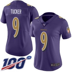 Wholesale Cheap Nike Ravens #9 Justin Tucker Purple Women\'s Stitched NFL Limited Rush 100th Season Jersey