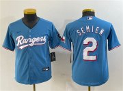 Cheap Women's Texas Rangers #2 Marcus Semien Blue With Patch Stitched Baseball Jersey(Run Small)