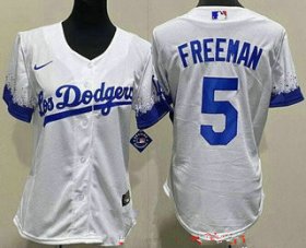 Wholesale Cheap Women\'s Los Angeles Dodgers #5 Freddie Freeman White City Cool Base Jersey
