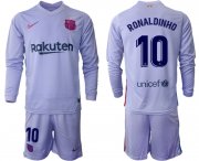 Wholesale Cheap Men's 2021-2022 Club Barcelona Second away purple Long Sleeve 10 Soccer Jersey
