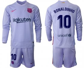 Wholesale Cheap Men\'s 2021-2022 Club Barcelona Second away purple Long Sleeve 10 Soccer Jersey