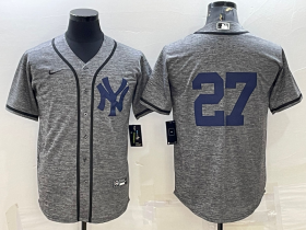 Wholesale Cheap Men\'s New York Yankees #27 Giancarlo Stanton No Name Grey Gridiron Cool Base Stitched Jerseys