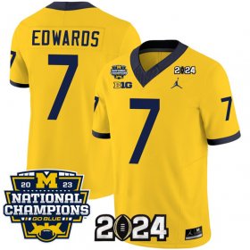 Cheap Men\'s Michigan Wolverines #7 Donovan Edwards Yellow 2024 F.U.S.E. With 2023 National Champions Patch Stitched Jersey