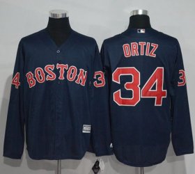 Wholesale Cheap Red Sox #34 David Ortiz Navy Blue New Cool Base Long Sleeve Stitched MLB Jersey
