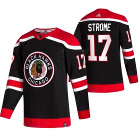 Wholesale Cheap Chicago Blackhawks #17 Dylan Strome Black Men\'s Adidas 2020-21 Reverse Retro Alternate NHL Jersey