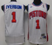 Wholesale Cheap Detroit Pistons #1 Allen Iverson White Swingman Throwback Jersey