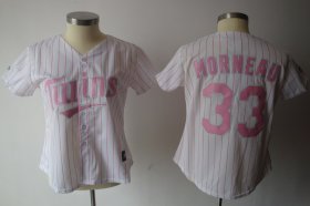 Wholesale Cheap Twins #33 Justin Morneau White Pink Number Women\'s Fashion Stitched MLB Jersey