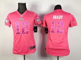 Wholesale Cheap Nike Patriots #12 Tom Brady Pink Sweetheart Women\'s Stitched NFL Elite Jersey