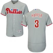 Wholesale Cheap Phillies #3 Bryce Harper Grey Flexbase Authentic Collection Stitched MLB Jersey