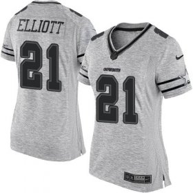 Wholesale Cheap Nike Cowboys #21 Ezekiel Elliott Gray Women\'s Stitched NFL Limited Gridiron Gray II Jersey