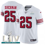 Wholesale Cheap Nike 49ers #25 Richard Sherman White Super Bowl LIV 2020 Rush Youth Stitched NFL Vapor Untouchable Limited Jersey