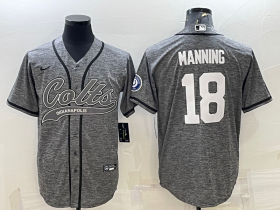 Wholesale Cheap Men\'s Indianapolis Colts #18 Peyton Manning Grey Gridiron With Patch Cool Base Stitched Baseball Jersey