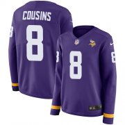 Wholesale Cheap Nike Vikings #8 Kirk Cousins Purple Team Color Women's Stitched NFL Limited Therma Long Sleeve Jersey