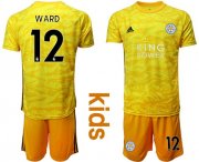 Wholesale Cheap Leicester City #12 Ward Yellow Goalkeeper Kid Soccer Club Jersey