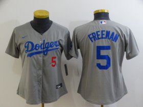 Wholesale Cheap Youth Los Angeles Dodgers #5 Freddie Freeman Grey 2022 Number Cool Base Stitched Nike Jersey