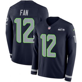 Wholesale Cheap Nike Seahawks #12 Fan Steel Blue Team Color Men\'s Stitched NFL Limited Therma Long Sleeve Jersey