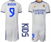Wholesale Cheap Youth 2021-2022 Club Real Madrid home white 9 Soccer Jerseys