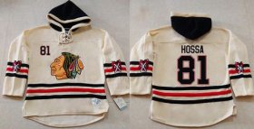 Wholesale Cheap Blackhawks #81 Marian Hossa Cream Heavyweight Pullover Hoodie Stitched NHL Jersey