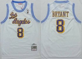 Wholesale Cheap Men\'s Los Angeles Lakers #8 Kobe Bryant 1996-97 White Hardwood Classics Soul Swingman Throwback Jersey