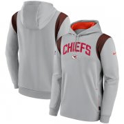 Wholesale Cheap Men's Kansas City Chiefs Gray Sideline Stack Performance Pullover Hoodie