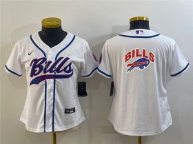 Wholesale Cheap Women\'s Buffalo Bills White Team Big Logo With Patch Cool Base Stitched Baseball Jersey(Run Small)