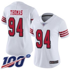 Wholesale Cheap Nike 49ers #94 Solomon Thomas White Rush Women\'s Stitched NFL Limited 100th Season Jersey