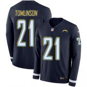 Wholesale Cheap Nike Chargers #21 LaDainian Tomlinson Navy Blue Team Color Men's Stitched NFL Limited Therma Long Sleeve Jersey
