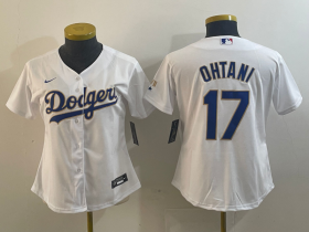 Cheap Women\'s Los Angeles Dodgers #17 Shohei Ohtani White Gold Championship Stitched Cool Base Nike Jersey