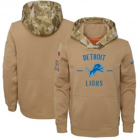 Wholesale Cheap Youth Detroit Lions Nike Khaki 2019 Salute to Service Therma Pullover Hoodie