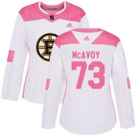 Wholesale Cheap Adidas Bruins #73 Charlie McAvoy White/Pink Authentic Fashion Women\'s Stitched NHL Jersey