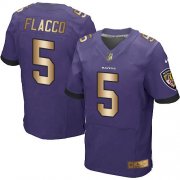 Wholesale Cheap Nike Ravens #5 Joe Flacco Purple Team Color Men's Stitched NFL New Elite Gold Jersey