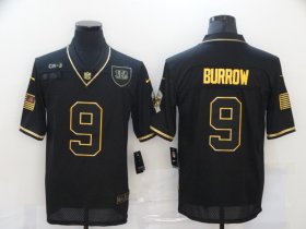 Wholesale Cheap Men\'s Cincinnati Bengals #9 Joe Burrow Black Gold 2020 Salute To Service Stitched NFL Nike Limited Jersey