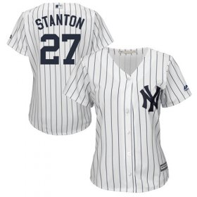 Wholesale Cheap Yankees #27 Giancarlo Stanton White Strip Home Women\'s Stitched MLB Jersey