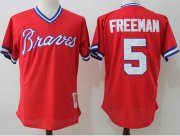 Wholesale Cheap Mitchell And Ness Braves #5 Freddie Freeman Red Throwback Stitched MLB Jersey