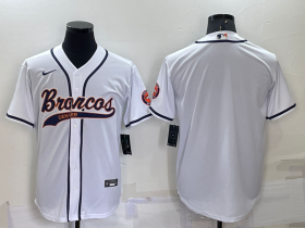 Wholesale Men\'s Denver Broncos Blank White Stitched Cool Base Nike Baseball Jersey