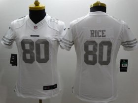 Wholesale Cheap Nike 49ers #80 Jerry Rice White Women\'s Stitched NFL Limited Platinum Jersey