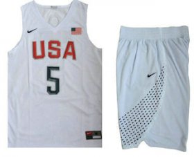 Wholesale Cheap 2016 Olympics Team USA Men\'s #5 Kevin Durant Revolution 30 Swingman White Jersey With Shorts