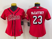Wholesale Cheap Women's San Francisco 49ers #23 Christian McCaffrey Red Color Rush With Patch Cool Base Stitched Baseball Jersey