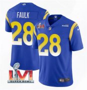Wholesale Cheap Men's Los Angeles Rams #28 Marshall Faulk 2022 Royal Super Bowl LVI Vapor Limited Stitched Jersey