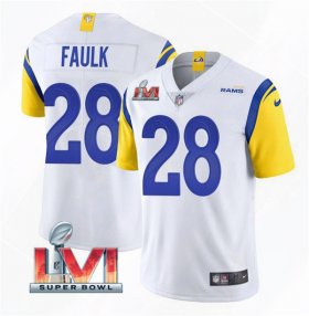 Wholesale Cheap Men\'s Los Angeles Rams #28 Marshall Faulk 2022 White Super Bowl LVI Vapor Limited Stitched Jersey